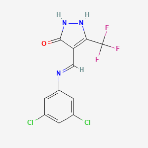 molecular formula C11H6Cl2F3N3O B2812710 4-[(3,5-dichloroanilino)methylene]-5-(trifluoromethyl)-2,4-dihydro-3H-pyrazol-3-one CAS No. 338975-44-3