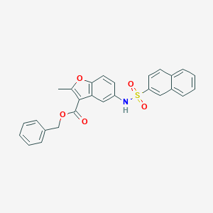 molecular formula C27H21NO5S B281281 BENZYL 2-METHYL-5-(NAPHTHALENE-2-SULFONAMIDO)-1-BENZOFURAN-3-CARBOXYLATE 