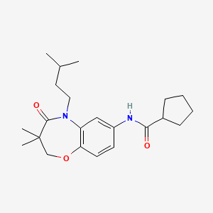 molecular formula C22H32N2O3 B2812818 N-(5-isopentyl-3,3-dimethyl-4-oxo-2,3,4,5-tetrahydrobenzo[b][1,4]oxazepin-7-yl)cyclopentanecarboxamide CAS No. 921777-85-7