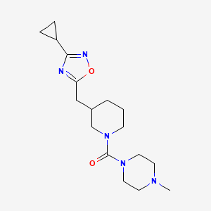 molecular formula C17H27N5O2 B2812819 (3-((3-Cyclopropyl-1,2,4-oxadiazol-5-yl)methyl)piperidin-1-yl)(4-methylpiperazin-1-yl)methanone CAS No. 1705879-78-2