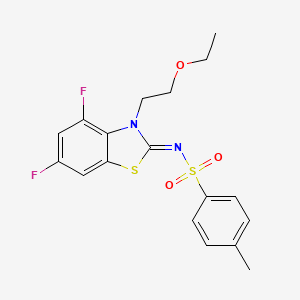 molecular formula C18H18F2N2O3S2 B2812825 (Z)-N-(3-(2-乙氧基乙基)-4,6-二氟苯并[d]噻唑-2(3H)-基亚甲基)-4-甲基苯磺酰胺 CAS No. 955225-79-3