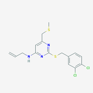 molecular formula C16H17Cl2N3S2 B2812832 N-烯丙基-2-[(3,4-二氯苯基)硫代]-6-[(甲硫基)甲基]-4-嘧啶胺 CAS No. 341965-64-8