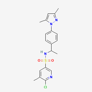 molecular formula C19H21ClN4O2S B2812859 6-chloro-N-{1-[4-(3,5-dimethyl-1H-pyrazol-1-yl)phenyl]ethyl}-5-methylpyridine-3-sulfonamide CAS No. 1394746-86-1