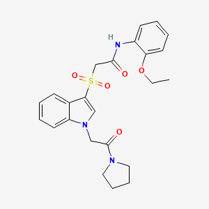 molecular formula C24H27N3O5S B2812860 N-(2-ethoxyphenyl)-2-((1-(2-oxo-2-(pyrrolidin-1-yl)ethyl)-1H-indol-3-yl)sulfonyl)acetamide CAS No. 878056-52-1