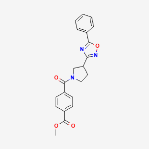 molecular formula C21H19N3O4 B2812875 Methyl 4-[3-(5-phenyl-1,2,4-oxadiazol-3-yl)pyrrolidine-1-carbonyl]benzoate CAS No. 2034285-63-5