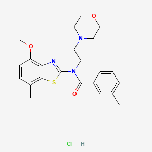 molecular formula C24H30ClN3O3S B2812880 N-(4-methoxy-7-methylbenzo[d]thiazol-2-yl)-3,4-dimethyl-N-(2-morpholinoethyl)benzamide hydrochloride CAS No. 1215643-31-4