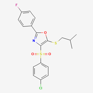 molecular formula C19H17ClFNO3S2 B2812887 4-((4-Chlorophenyl)sulfonyl)-2-(4-fluorophenyl)-5-(isobutylthio)oxazole CAS No. 850927-42-3