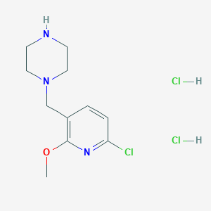 molecular formula C11H18Cl3N3O B2812900 1-[(6-氯-2-甲氧吡啶-3-基)甲基]哌嗪;二盐酸盐 CAS No. 2413898-97-0