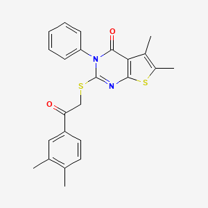 molecular formula C24H22N2O2S2 B2812908 2-[2-(3,4-Dimethylphenyl)-2-oxoethyl]sulfanyl-5,6-dimethyl-3-phenylthieno[2,3-d]pyrimidin-4-one CAS No. 708286-73-1