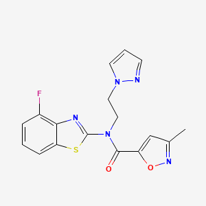 molecular formula C17H14FN5O2S B2812919 N-(2-(1H-pyrazol-1-yl)ethyl)-N-(4-fluorobenzo[d]thiazol-2-yl)-3-methylisoxazole-5-carboxamide CAS No. 1172814-88-8