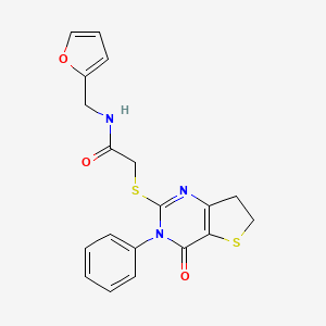 molecular formula C19H17N3O3S2 B2812937 N-(furan-2-ylmethyl)-2-((4-oxo-3-phenyl-3,4,6,7-tetrahydrothieno[3,2-d]pyrimidin-2-yl)thio)acetamide CAS No. 686770-57-0