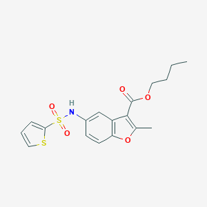 molecular formula C18H19NO5S2 B281294 BUTYL 2-METHYL-5-(THIOPHENE-2-SULFONAMIDO)-1-BENZOFURAN-3-CARBOXYLATE 