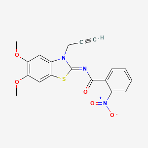 molecular formula C19H15N3O5S B2812966 N-[(2Z)-5,6-dimethoxy-3-(prop-2-yn-1-yl)-2,3-dihydro-1,3-benzothiazol-2-ylidene]-2-nitrobenzamide CAS No. 895438-15-0