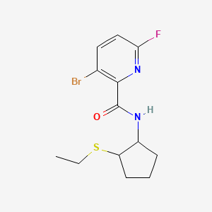 molecular formula C13H16BrFN2OS B2812968 3-bromo-N-[2-(ethylsulfanyl)cyclopentyl]-6-fluoropyridine-2-carboxamide CAS No. 2094579-44-7