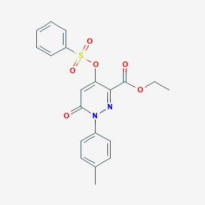 molecular formula C20H18N2O6S B2812979 ethyl 4-[(benzenesulfonyl)oxy]-1-(4-methylphenyl)-6-oxo-1,6-dihydropyridazine-3-carboxylate CAS No. 886950-54-5