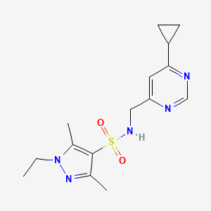 molecular formula C15H21N5O2S B2812980 N-((6-cyclopropylpyrimidin-4-yl)methyl)-1-ethyl-3,5-dimethyl-1H-pyrazole-4-sulfonamide CAS No. 2194846-97-2