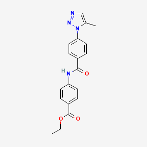 molecular formula C19H18N4O3 B2812981 ethyl 4-(4-(5-methyl-1H-1,2,3-triazol-1-yl)benzamido)benzoate CAS No. 915934-71-3