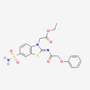 molecular formula C19H19N3O6S2 B2812992 (Z)-ethyl 2-(2-((2-phenoxyacetyl)imino)-6-sulfamoylbenzo[d]thiazol-3(2H)-yl)acetate CAS No. 865248-41-5