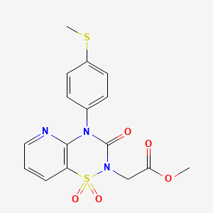 molecular formula C16H15N3O5S2 B2812997 methyl 2-(4-(4-(methylthio)phenyl)-1,1-dioxido-3-oxo-3,4-dihydro-2H-pyrido[2,3-e][1,2,4]thiadiazin-2-yl)acetate CAS No. 1251563-17-3