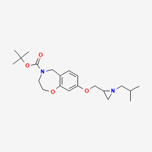 molecular formula C21H32N2O4 B2812998 Tert-butyl 8-[[1-(2-methylpropyl)aziridin-2-yl]methoxy]-3,5-dihydro-2H-1,4-benzoxazepine-4-carboxylate CAS No. 2418673-76-2