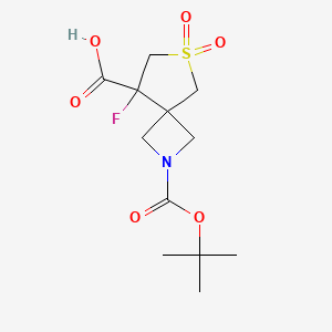 molecular formula C12H18FNO6S B2813050 8-Fluoro-2-[(2-methylpropan-2-yl)oxycarbonyl]-6,6-dioxo-6lambda6-thia-2-azaspiro[3.4]octane-8-carboxylic acid CAS No. 2418670-81-0