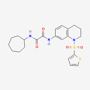 molecular formula C22H27N3O4S2 B2813091 N1-cycloheptyl-N2-(1-(thiophen-2-ylsulfonyl)-1,2,3,4-tetrahydroquinolin-7-yl)oxalamide CAS No. 898414-15-8