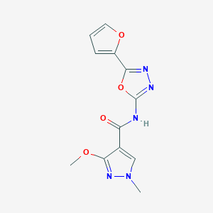 molecular formula C12H11N5O4 B2813092 N-(5-(furan-2-yl)-1,3,4-oxadiazol-2-yl)-3-methoxy-1-methyl-1H-pyrazole-4-carboxamide CAS No. 1203054-53-8