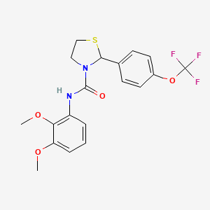 molecular formula C19H19F3N2O4S B2813097 N-(2,3-dimethoxyphenyl)-2-[4-(trifluoromethoxy)phenyl]-1,3-thiazolidine-3-carboxamide CAS No. 2034472-25-6