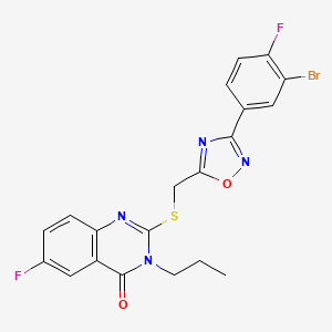 molecular formula C20H15BrF2N4O2S B2813124 2-(((3-(3-bromo-4-fluorophenyl)-1,2,4-oxadiazol-5-yl)methyl)thio)-6-fluoro-3-propylquinazolin-4(3H)-one CAS No. 2320727-76-0