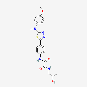 molecular formula C21H23N5O4S B2813159 N1-(2-hydroxypropyl)-N2-(4-(5-((4-methoxyphenyl)(methyl)amino)-1,3,4-thiadiazol-2-yl)phenyl)oxalamide CAS No. 1021260-10-5