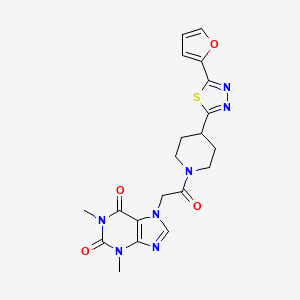 molecular formula C20H21N7O4S B2813178 7-(2-(4-(5-(furan-2-yl)-1,3,4-thiadiazol-2-yl)piperidin-1-yl)-2-oxoethyl)-1,3-dimethyl-1H-purine-2,6(3H,7H)-dione CAS No. 1351631-00-9