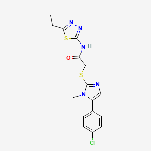 molecular formula C16H16ClN5OS2 B2813181 2-((5-(4-chlorophenyl)-1-methyl-1H-imidazol-2-yl)thio)-N-(5-ethyl-1,3,4-thiadiazol-2-yl)acetamide CAS No. 921816-74-2