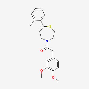 molecular formula C22H27NO3S B2813187 2-(3,4-Dimethoxyphenyl)-1-(7-(o-tolyl)-1,4-thiazepan-4-yl)ethanone CAS No. 1705509-34-7