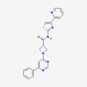 molecular formula C22H18N6OS B2813188 1-(6-phenylpyrimidin-4-yl)-N-(4-(pyridin-2-yl)thiazol-2-yl)azetidine-3-carboxamide CAS No. 2034619-74-2
