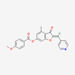 molecular formula C23H17NO5 B2813189 (Z)-4-methyl-3-oxo-2-(pyridin-4-ylmethylene)-2,3-dihydrobenzofuran-6-yl 4-methoxybenzoate CAS No. 903200-59-9