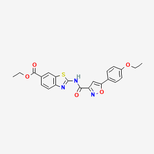molecular formula C22H19N3O5S B2813190 Ethyl 2-(5-(4-ethoxyphenyl)isoxazole-3-carboxamido)benzo[d]thiazole-6-carboxylate CAS No. 898515-42-9
