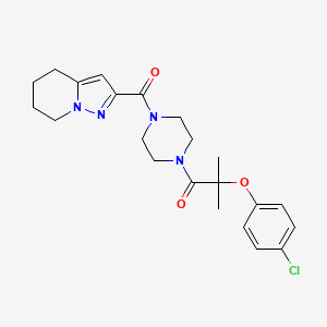 molecular formula C22H27ClN4O3 B2813191 2-(4-Chlorophenoxy)-2-methyl-1-(4-(4,5,6,7-tetrahydropyrazolo[1,5-a]pyridine-2-carbonyl)piperazin-1-yl)propan-1-one CAS No. 2034263-30-2