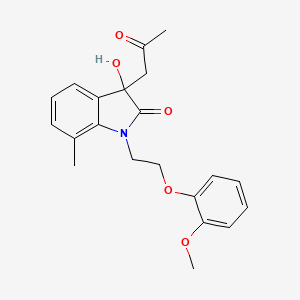 molecular formula C21H23NO5 B2813192 3-Hydroxy-1-(2-(2-methoxyphenoxy)ethyl)-7-methyl-3-(2-oxopropyl)indolin-2-one CAS No. 879046-06-7