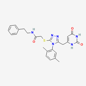molecular formula C25H26N6O3S B2813206 2-((4-(2,5-二甲基苯基)-5-((2,6-二氧代-1,2,3,6-四氢嘧啶-4-基)甲基)-4H-1,2,4-三唑-3-基)硫)-N-苯乙基乙酰胺 CAS No. 852048-43-2