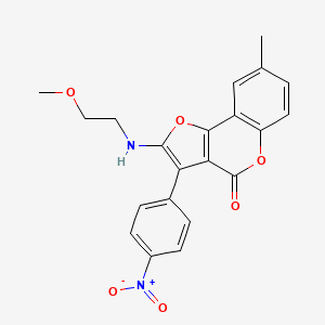 molecular formula C21H18N2O6 B2813208 2-((2-methoxyethyl)amino)-8-methyl-3-(4-nitrophenyl)-4H-furo[3,2-c]chromen-4-one CAS No. 923675-69-8