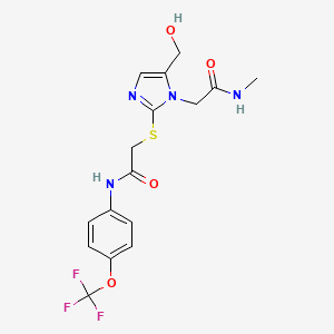molecular formula C16H17F3N4O4S B2813212 2-((5-(hydroxymethyl)-1-(2-(methylamino)-2-oxoethyl)-1H-imidazol-2-yl)thio)-N-(4-(trifluoromethoxy)phenyl)acetamide CAS No. 921562-87-0
