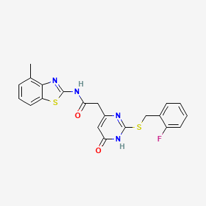 molecular formula C21H17FN4O2S2 B2813219 2-(2-((2-fluorobenzyl)thio)-6-oxo-1,6-dihydropyrimidin-4-yl)-N-(4-methylbenzo[d]thiazol-2-yl)acetamide CAS No. 1105240-91-2