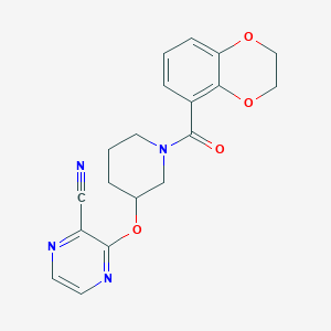 molecular formula C19H18N4O4 B2813245 3-((1-(2,3-Dihydrobenzo[b][1,4]dioxine-5-carbonyl)piperidin-3-yl)oxy)pyrazine-2-carbonitrile CAS No. 2034504-07-7