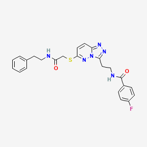 molecular formula C24H23FN6O2S B2813247 4-fluoro-N-(2-(6-((2-oxo-2-(phenethylamino)ethyl)thio)-[1,2,4]triazolo[4,3-b]pyridazin-3-yl)ethyl)benzamide CAS No. 897612-99-6