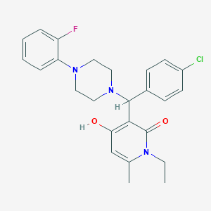 molecular formula C25H27ClFN3O2 B2813261 3-((4-chlorophenyl)(4-(2-fluorophenyl)piperazin-1-yl)methyl)-1-ethyl-4-hydroxy-6-methylpyridin-2(1H)-one CAS No. 897734-59-7