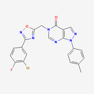 molecular formula C21H14BrFN6O2 B2813262 5-((3-(3-bromo-4-fluorophenyl)-1,2,4-oxadiazol-5-yl)methyl)-1-(p-tolyl)-1H-pyrazolo[3,4-d]pyrimidin-4(5H)-one CAS No. 1031966-06-9