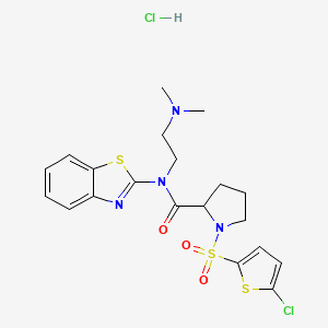 molecular formula C20H24Cl2N4O3S3 B2813279 N-(benzo[d]thiazol-2-yl)-1-((5-chlorothiophen-2-yl)sulfonyl)-N-(2-(dimethylamino)ethyl)pyrrolidine-2-carboxamide hydrochloride CAS No. 1323107-89-6