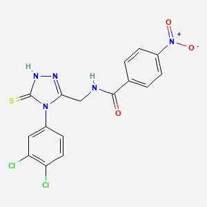 molecular formula C16H11Cl2N5O3S B2813280 N-{[4-(3,4-dichlorophenyl)-5-sulfanylidene-4,5-dihydro-1H-1,2,4-triazol-3-yl]methyl}-4-nitrobenzamide CAS No. 391886-51-4
