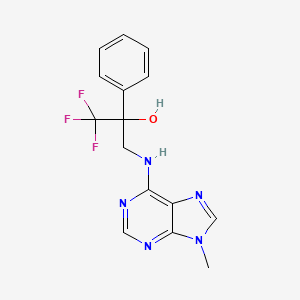molecular formula C15H14F3N5O B2813301 1,1,1-Trifluoro-3-[(9-methylpurin-6-yl)amino]-2-phenylpropan-2-ol CAS No. 2379947-22-3