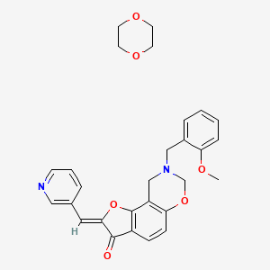 molecular formula C28H28N2O6 B2813304 (4Z)-12-[(2-methoxyphenyl)methyl]-4-[(pyridin-3-yl)methylidene]-3,10-dioxa-12-azatricyclo[7.4.0.0^{2,6}]trideca-1,6,8-trien-5-one; 1,4-dioxane CAS No. 1351664-88-4